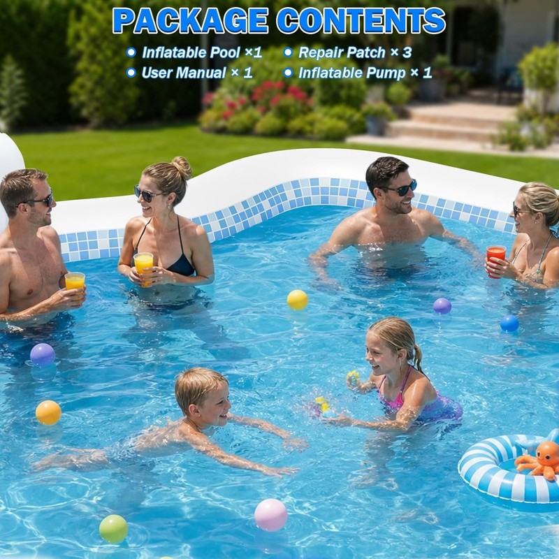 Extra Large Inflatable Pool with Pump, 121" X 90" X 22" Full-Sized Blow up Pool gallery