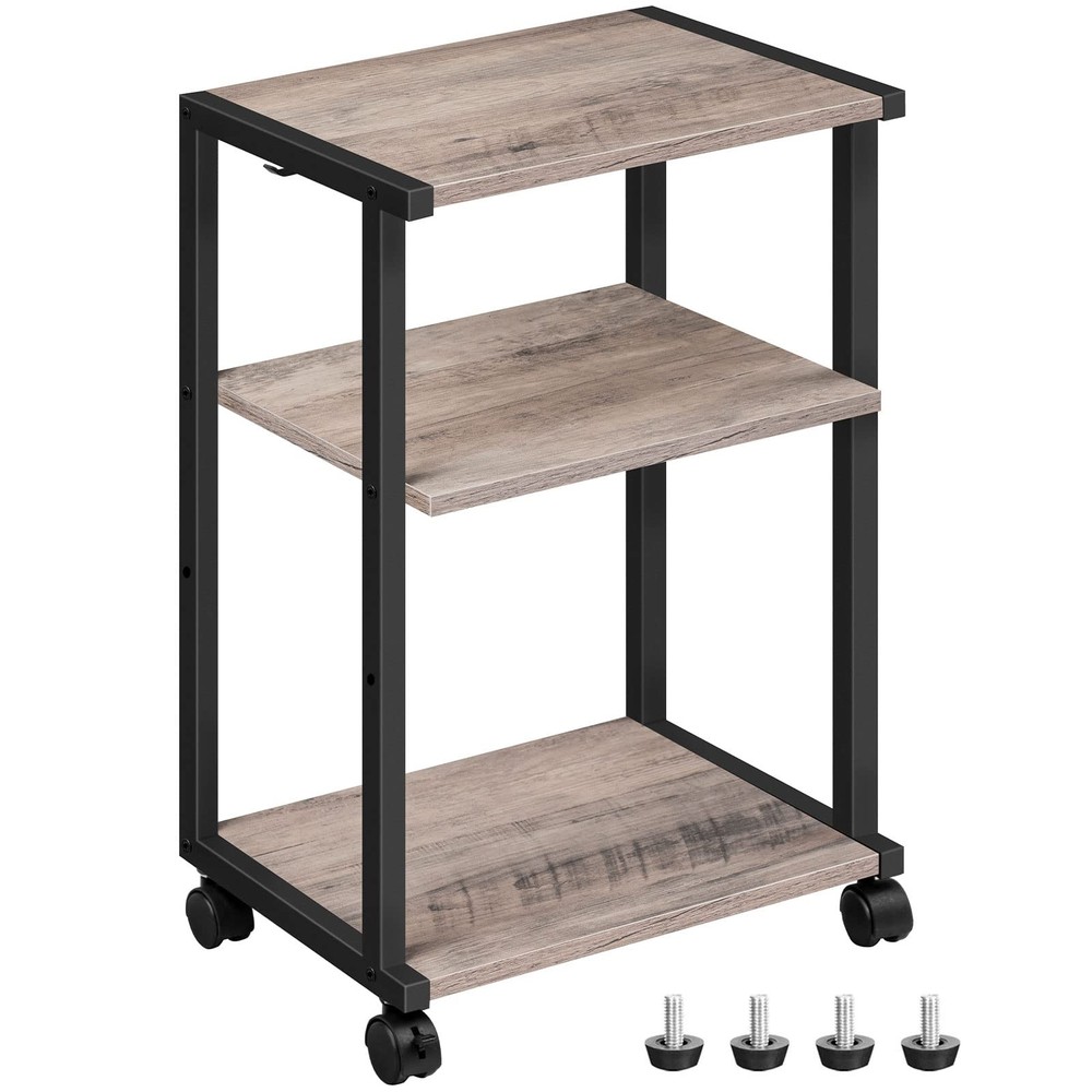 Mobile Printer Stand 3-Tier Printer Cart Under Desk with Storage Rolling