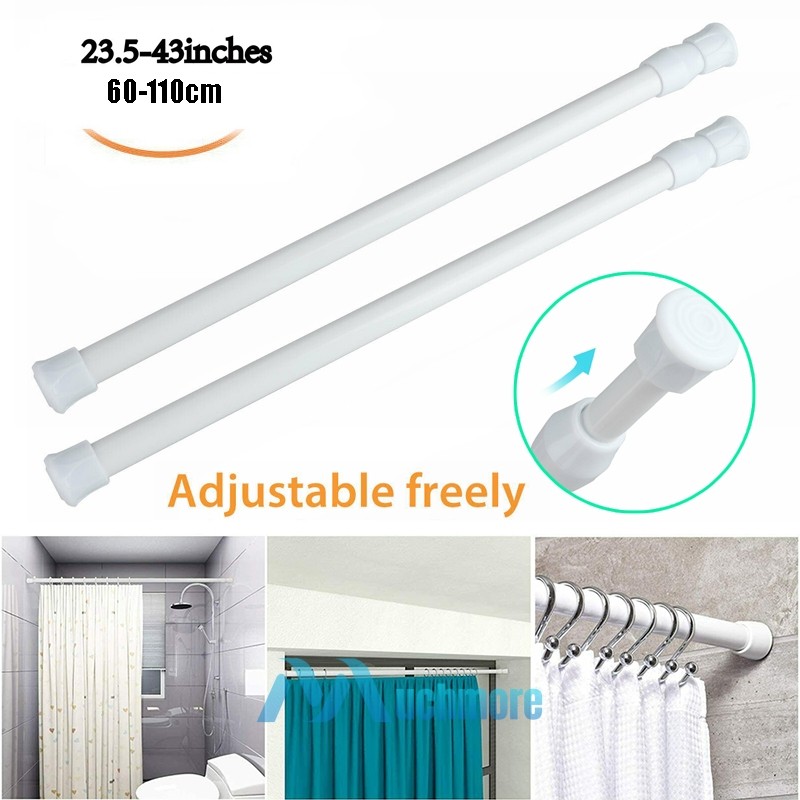 2~4Pack Adjustable Spring Load Tension Curtain Rod Telescopic Steel Pole 23-43in