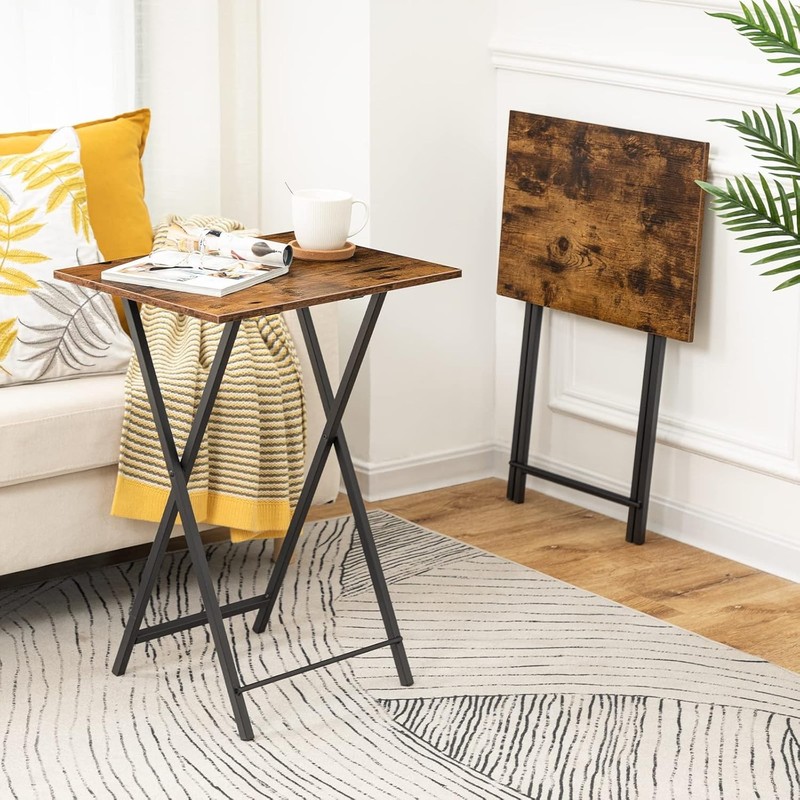Rustic Brown & Black Folding TV Table - Stylish Snack Companion for Small Spaces gallery