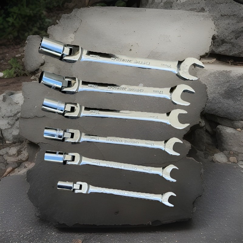6pcs 12 Point Flex Head Socket Wrench Metric Open End Spanner Wrenches 10 ~ 19mm gallery