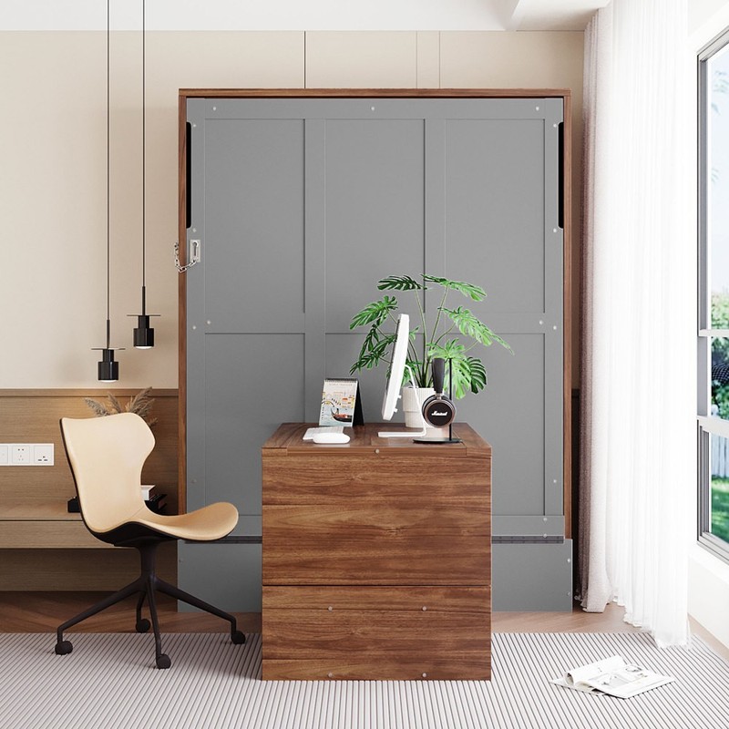 Full Size Murphy Bed Wall Bed with Foldable Desk and Wood Hidden Beds gallery