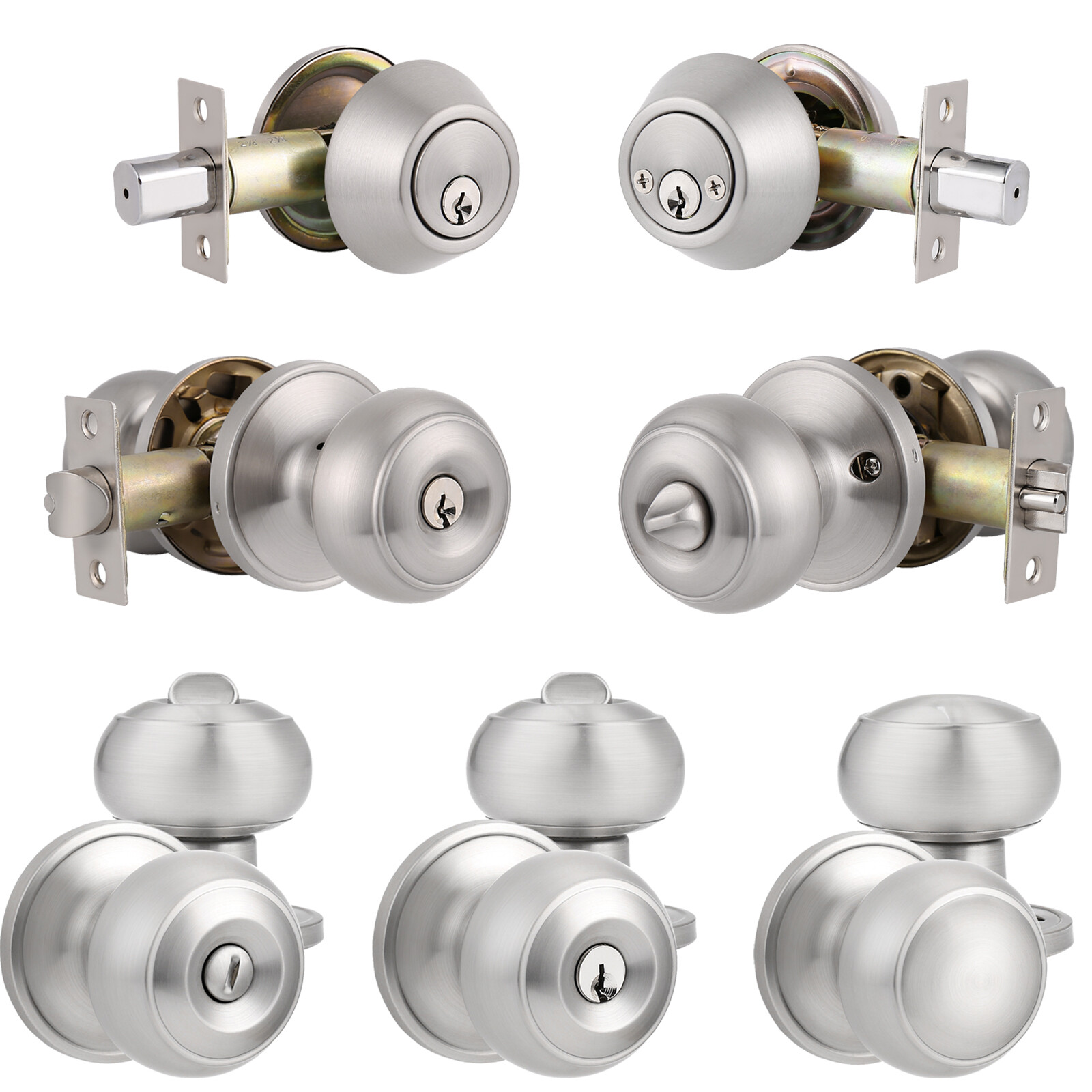 Probrico Brushed Nickel Entry Privacy Passage Dummy Lock Set Round Door Knobs gallery