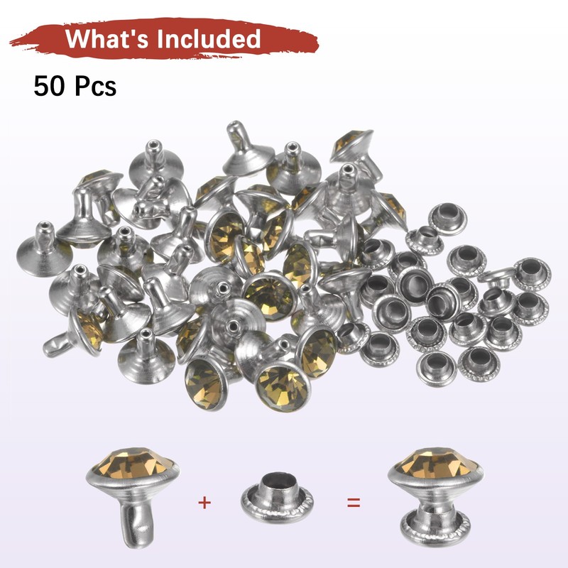 Clear Rhinestone Rivets [50pcs] - Crystal Rivets - [Smoke Yellow - 0.31 IN] gallery