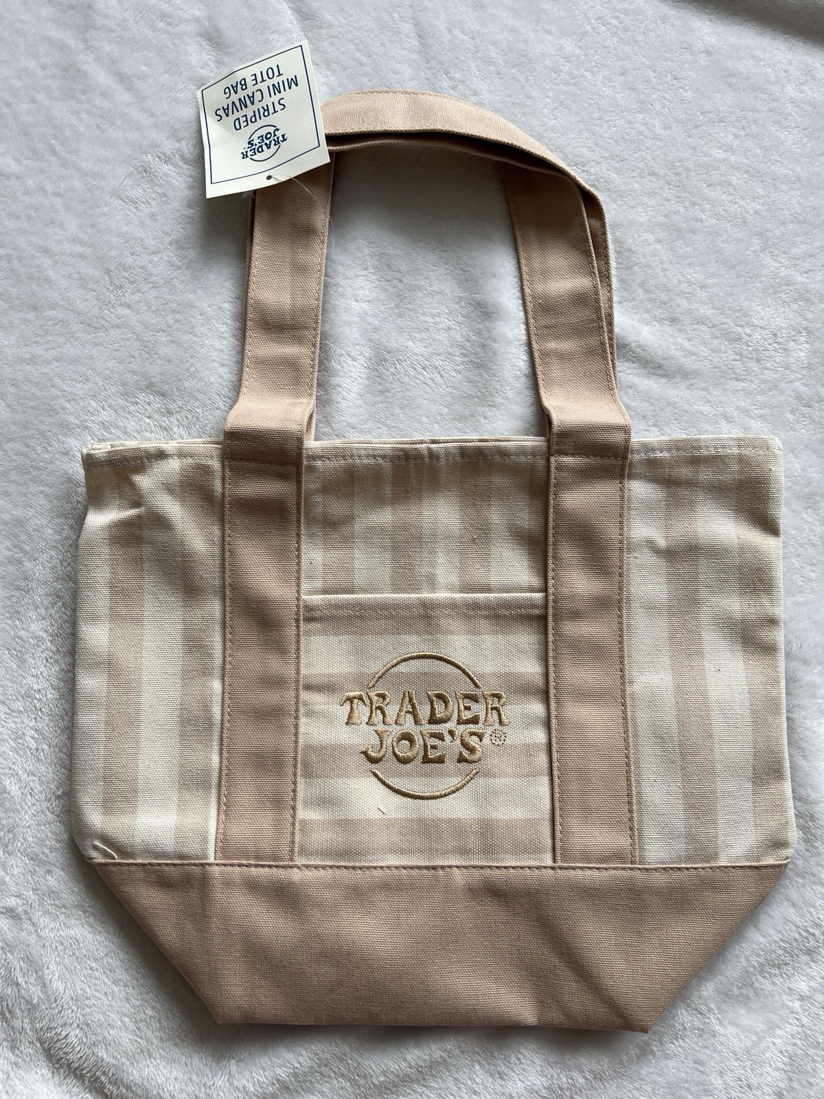 Trader Joe’s Mini Pastel Stripe Canvas Tote Bag - Stripe Pastel Brown 2026 gallery