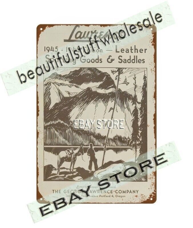 1945 George Lawrence C Leather Sporting Goods Saddles metal tin sign plaque gallery