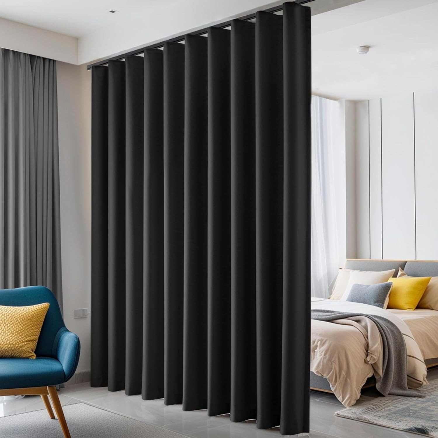 Blackout Room Divider Curtains with Ceiling Track - Soundproof, 100x108 in Black gallery
