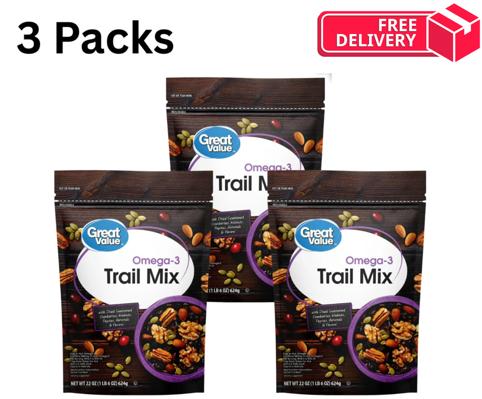 3 Packs - Great Value Omega-3 Trail Mix, 22 oz gallery