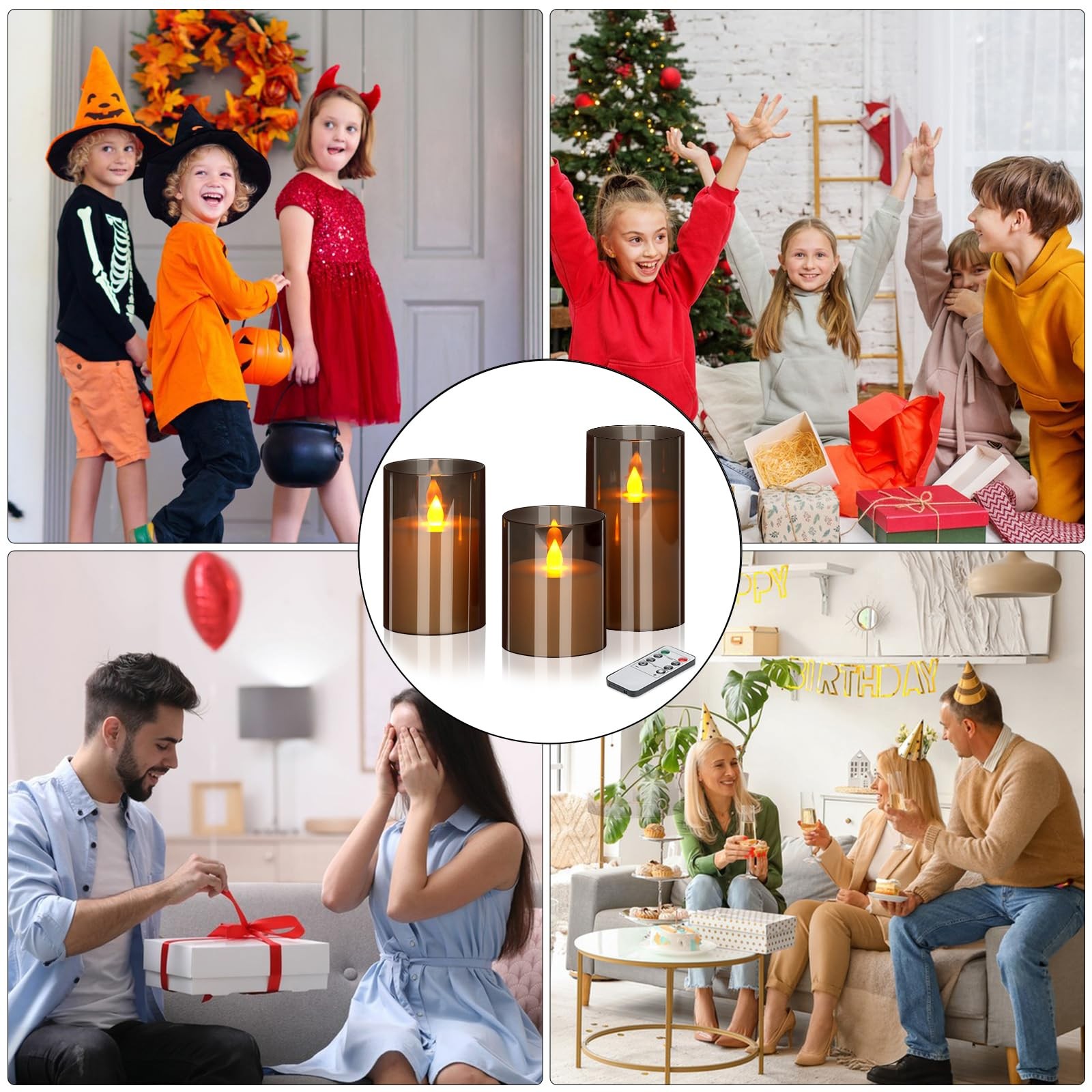 wemarry Flameless Candles 4" 5" 6" Acrylic Glass Warm Light 3 Pack, Gray gallery