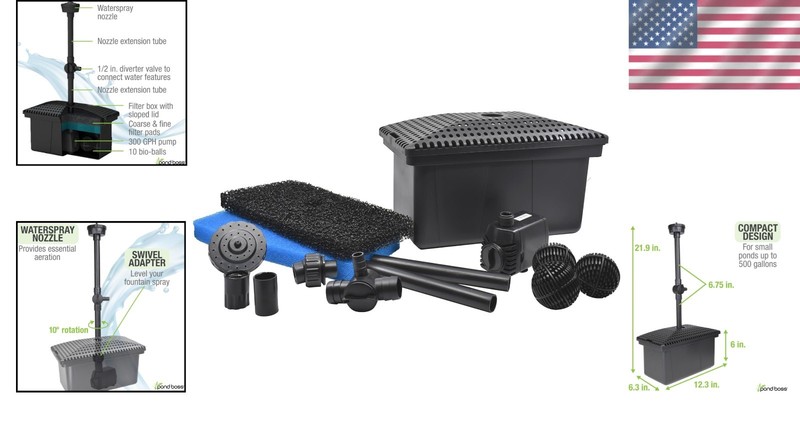 Versatile 320 GPH Filter Kit with Submersible Pump for Ponds Up to 500 Gallons gallery