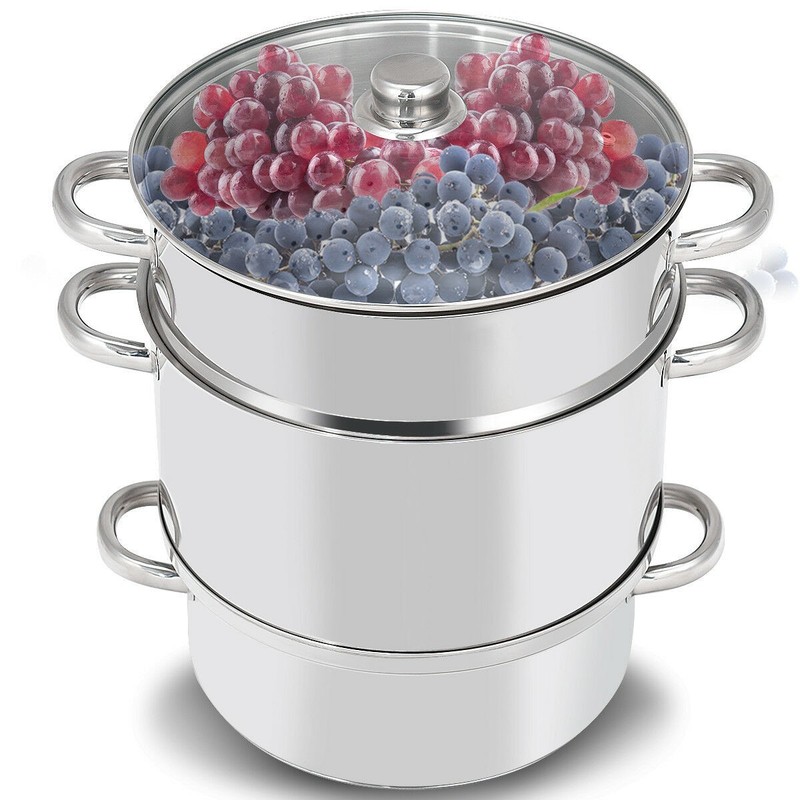 Costway 11-Quart Stainless Fruit Juicer Steamer Stove Top w/ Tempered Glass Lid gallery