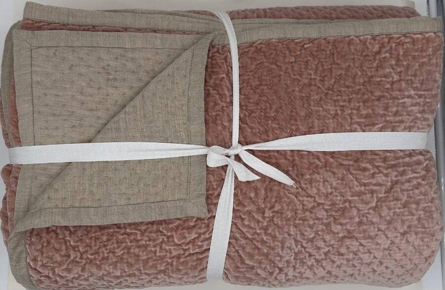 Pottery Barn Cross Stitch Velvet KING Quilt ~ Rosewood gallery