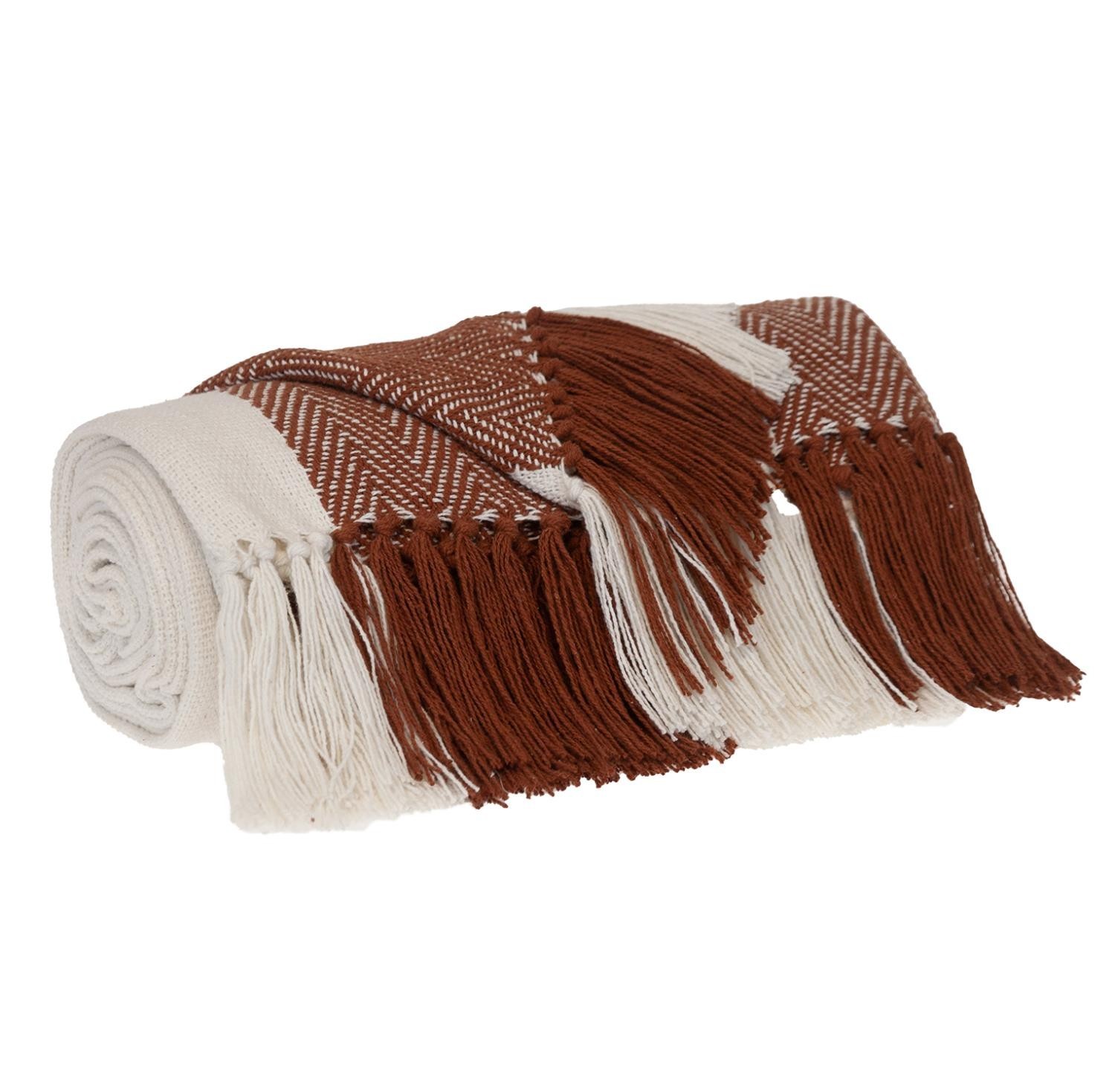 Parkland Collection Archee Rust Striped Cotton 50" x 60" Throw Blanket gallery