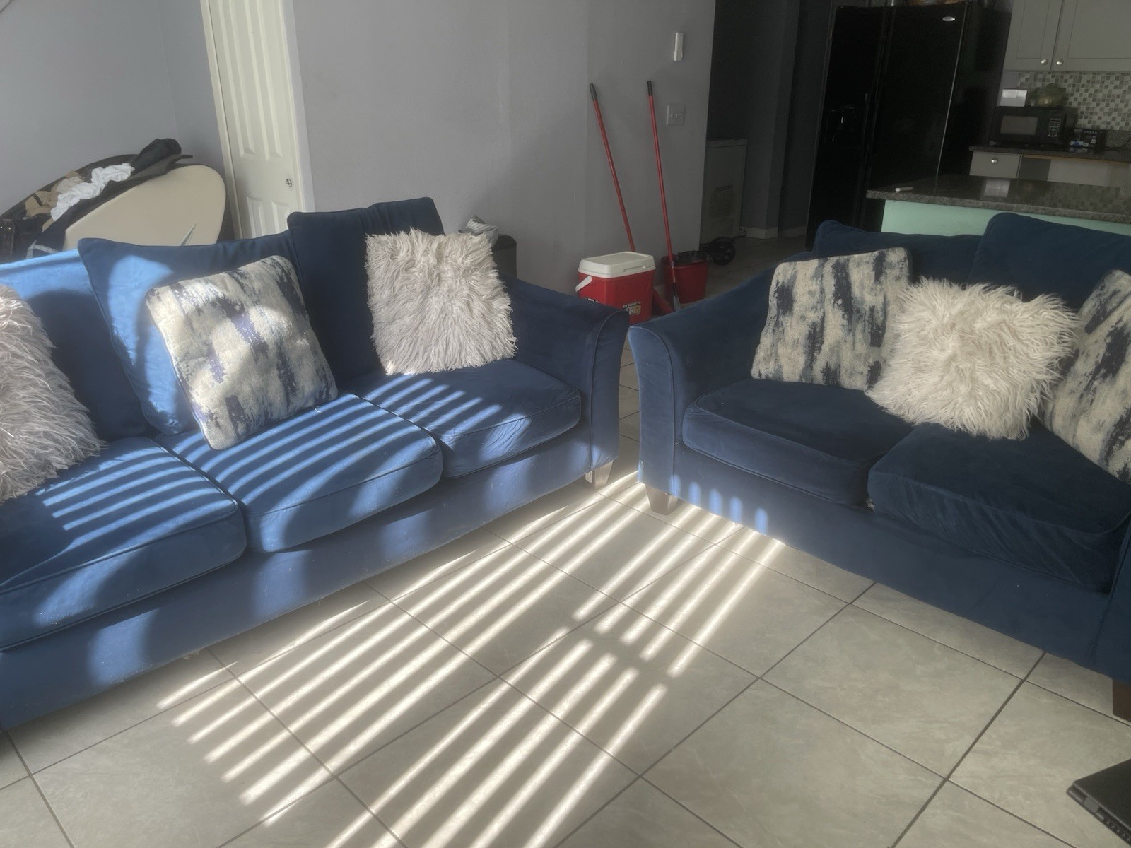 Blue 2-Piece Sofa & Loveseat Set, Fabric Upholstery, Foam Cushions gallery