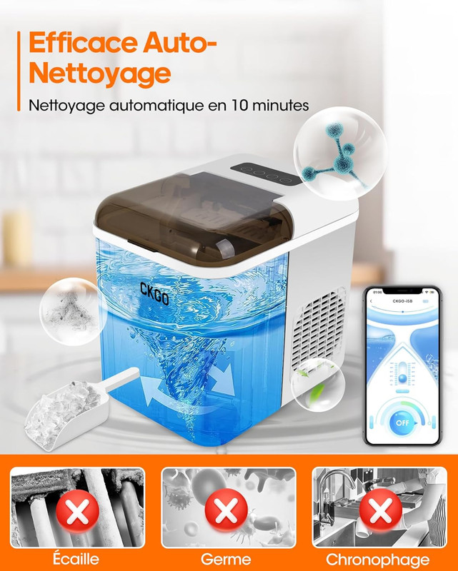 Smart Ice Maker Countertop, 33 Lbs per Day 9 Cubes in 6 Mins, Self-Cleaning Comp gallery