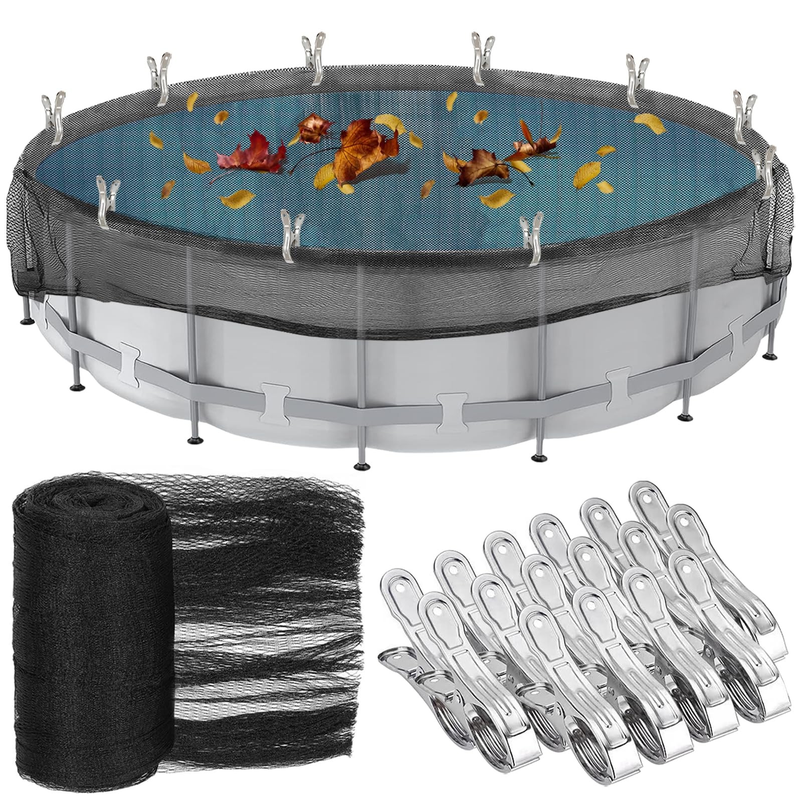 24 Feet Round Pool Leaf Net Cover for Above Ground Pool, Fit 24', BLACK gallery