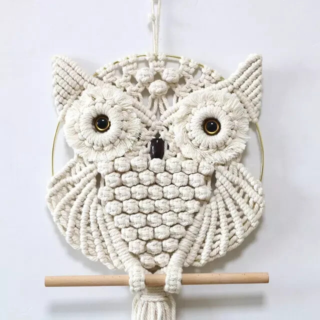 Owl Macrame Wall Hanging Handmade Woven Tapestry Boho Art Home Decor Tassel Gift gallery