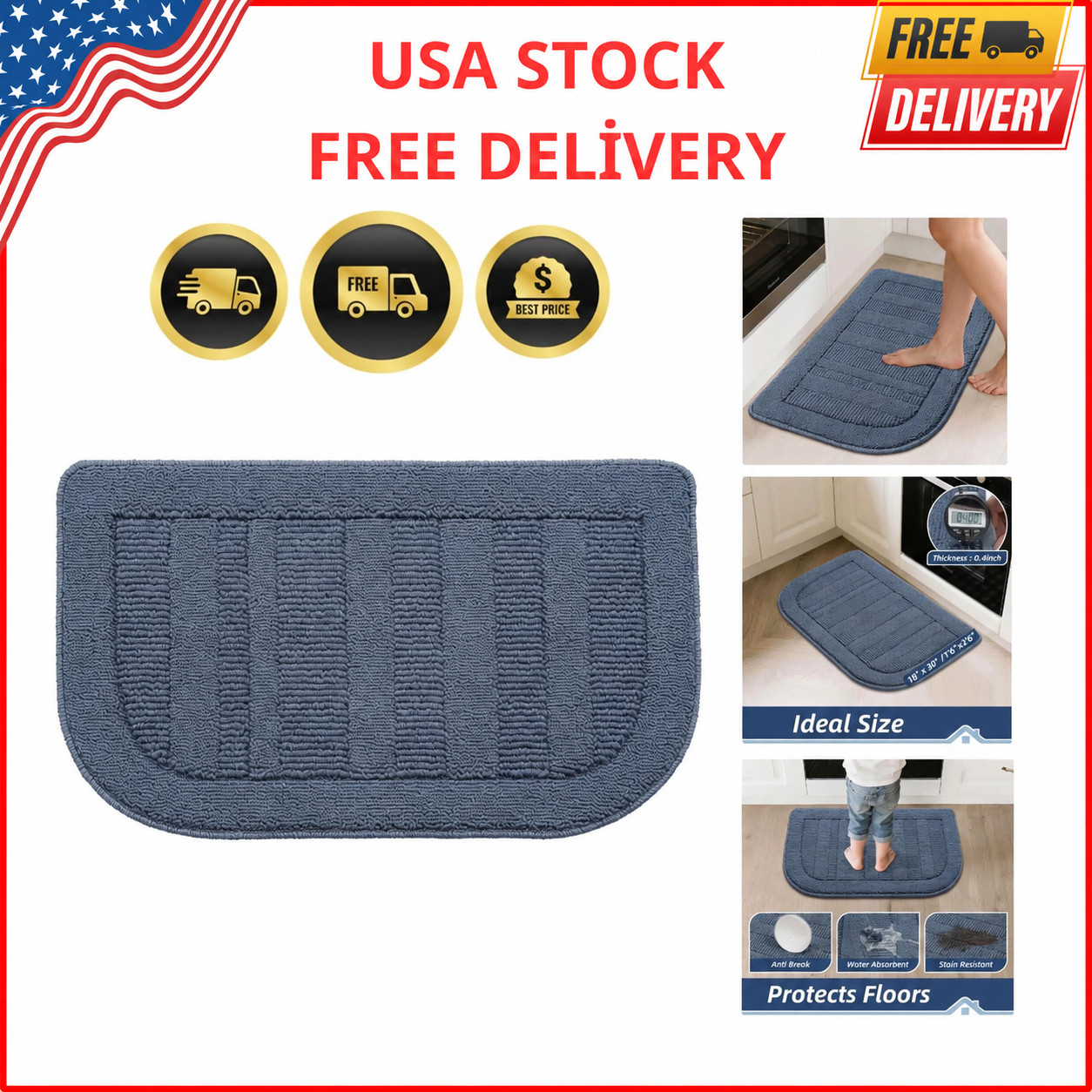 30x18 Inch Kitchen Rug Mat Durable Kitchen Rugs Non-Slip Washable Absorbent K... gallery