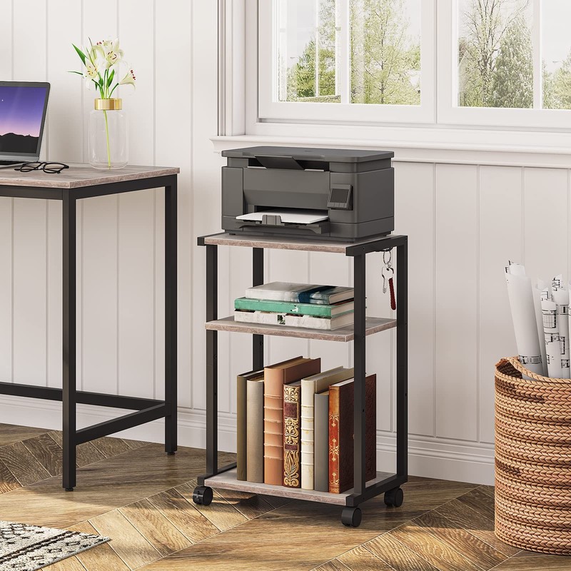Mobile Printer Stand 3-Tier Printer Cart Under Desk with Storage Rolling gallery