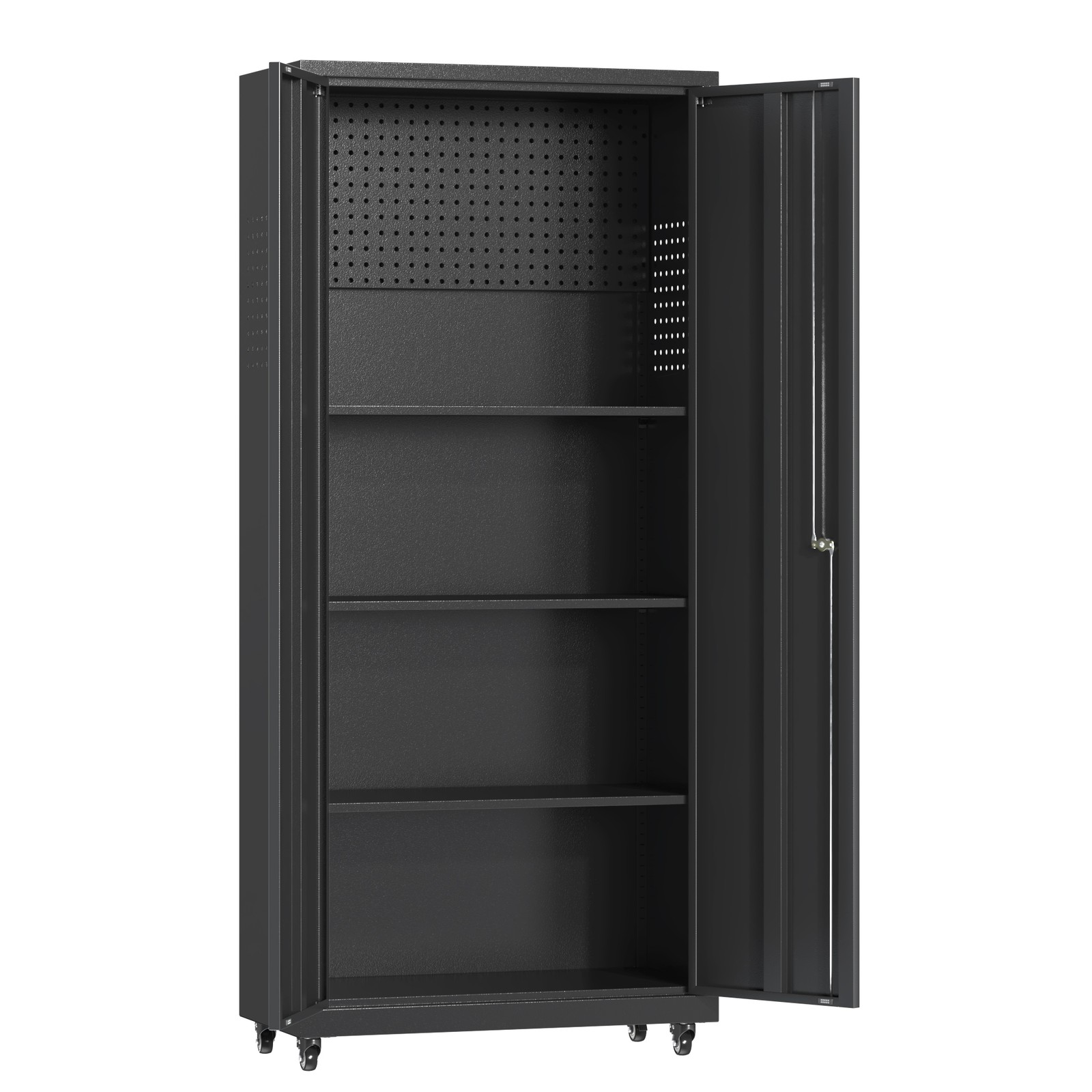 Locking Storage Cabinet w/Adjustable Shelves Metal Garage Tool Cabinet on Wheels gallery