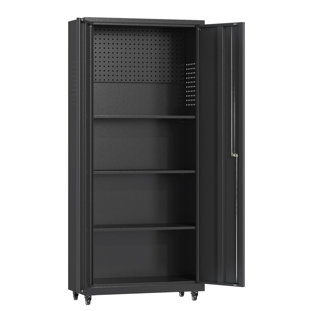 Locking Storage Cabinet w/Adjustable Shelves Metal Garage Tool Cabinet on Wheels