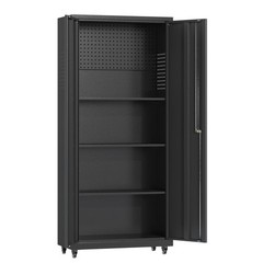 Locking Storage Cabinet w/Adjustable Shelves Metal Garage Tool Cabinet on Wheels