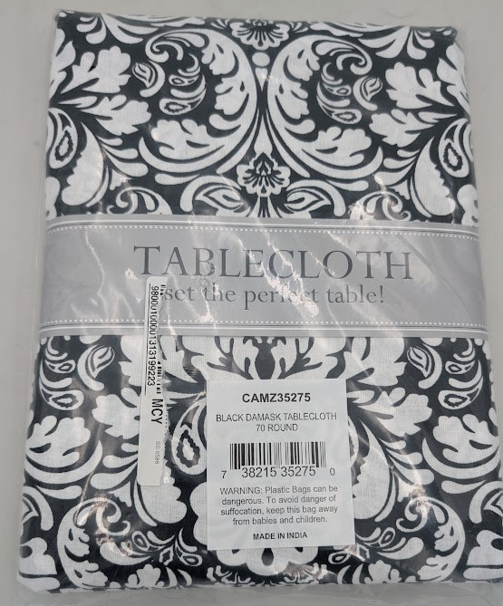 70" Black White DAMASK ROUND TABLECLOTH gallery