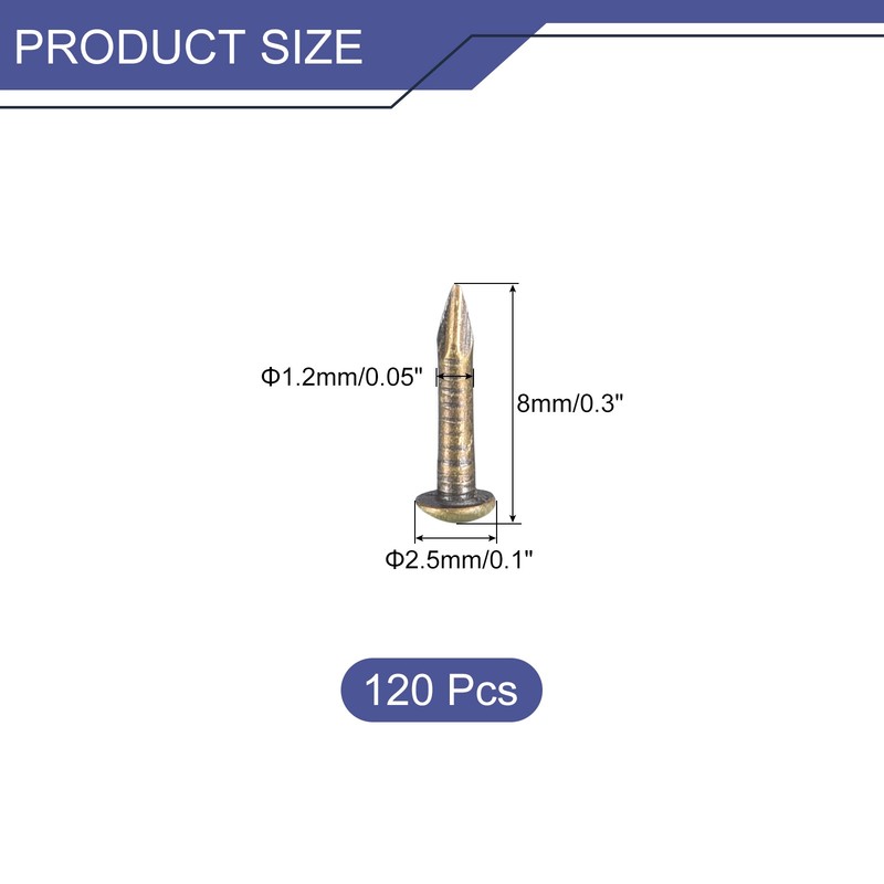 120Pcs Small Tiny Nails 1.2x8mm Tiny Brass Nails Small Nail Bronze gallery