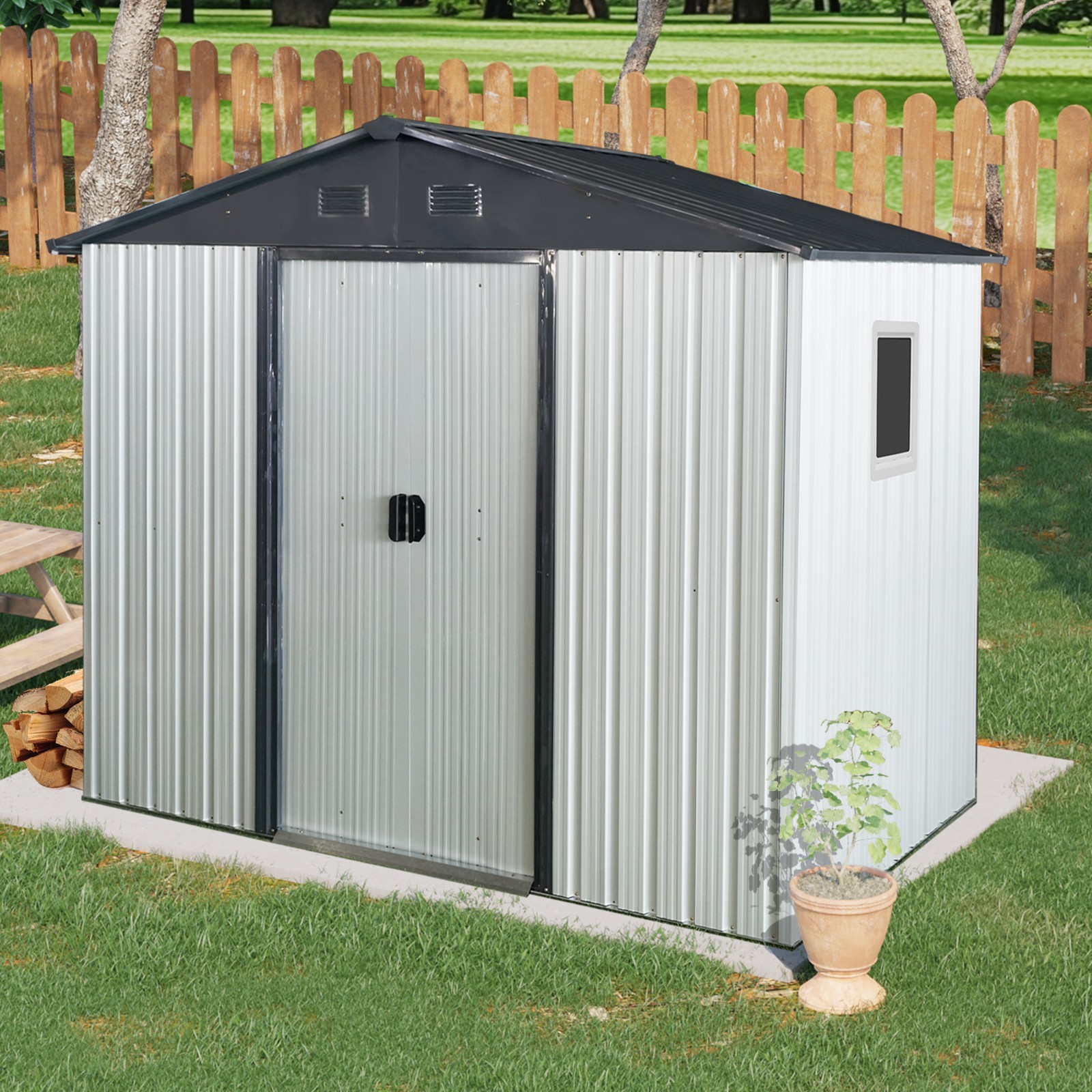8' x 4' Metal Storage Shed Outdoor Tool Shed with Window,Vent & Lockable Doors gallery