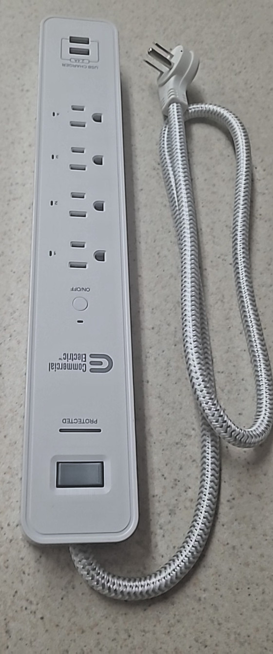 Commercial Electric 3 ft. 4-Outlet White Surge Protector Smart w USB Hubspace A1 gallery