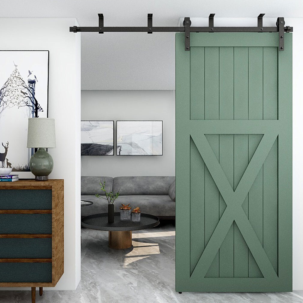 CCJH 4FT-20FT Ceiling Mount Sliding Barn Door Hardware Track Kit for 1/2 Door gallery