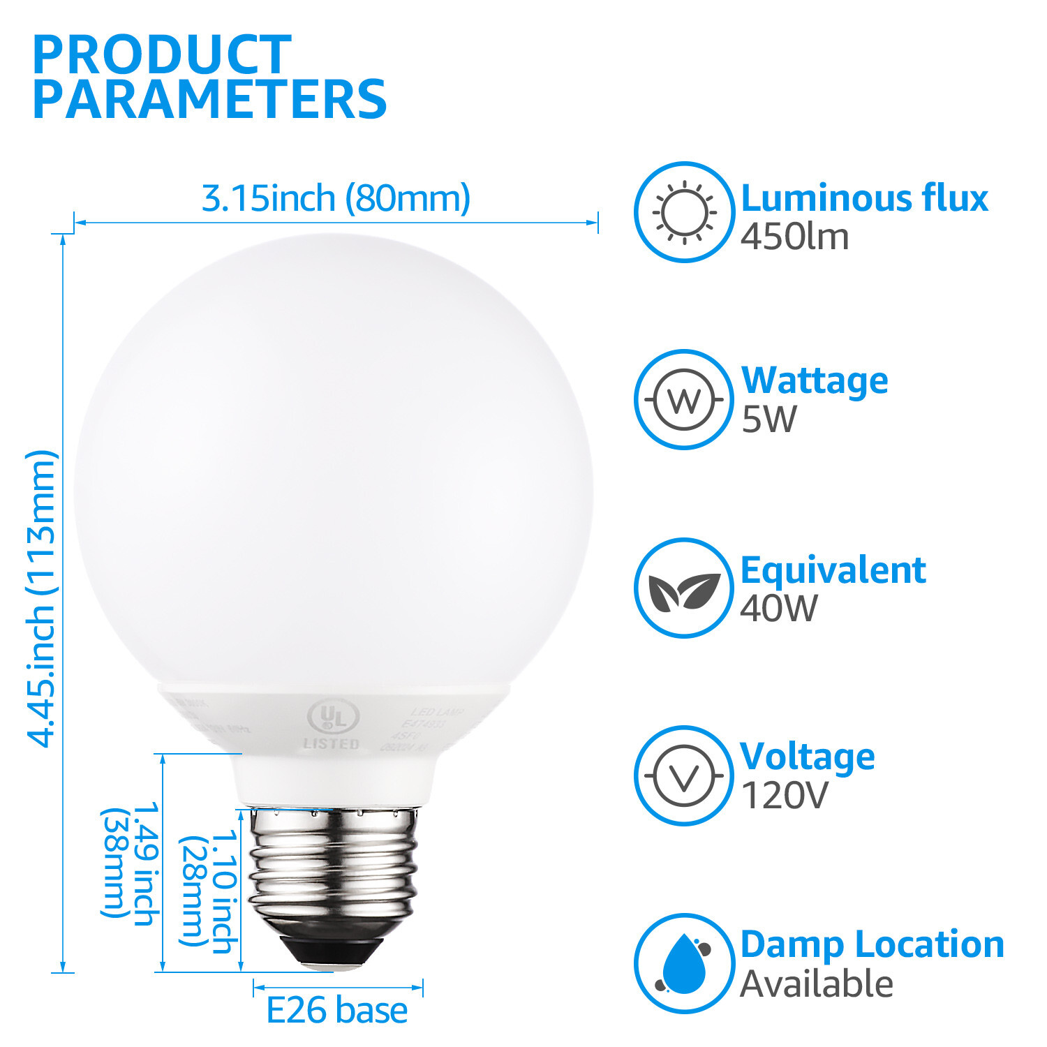 12 Pack G25 LED Vanity Globe Light Bulbs, 6W Equivalent 40W, 2700K/3000K/5000K gallery