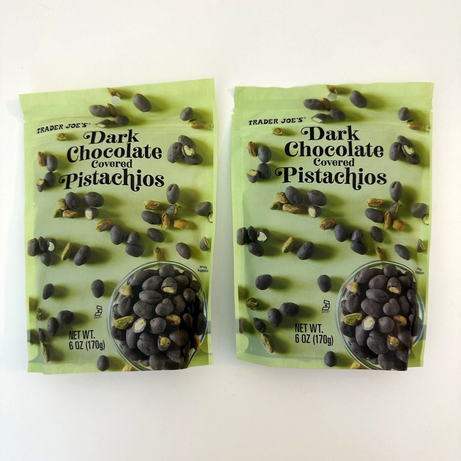 2 Pack Trader Joe’s Dark Chocolate Covered Pistachios 6oz 170g Exp 04/26 gallery