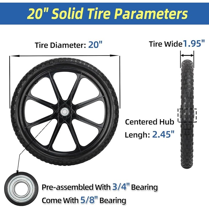 20in Flat Free Solid Airless Tire Heavy Duty Replacement Rubbermaid Equipment US gallery
