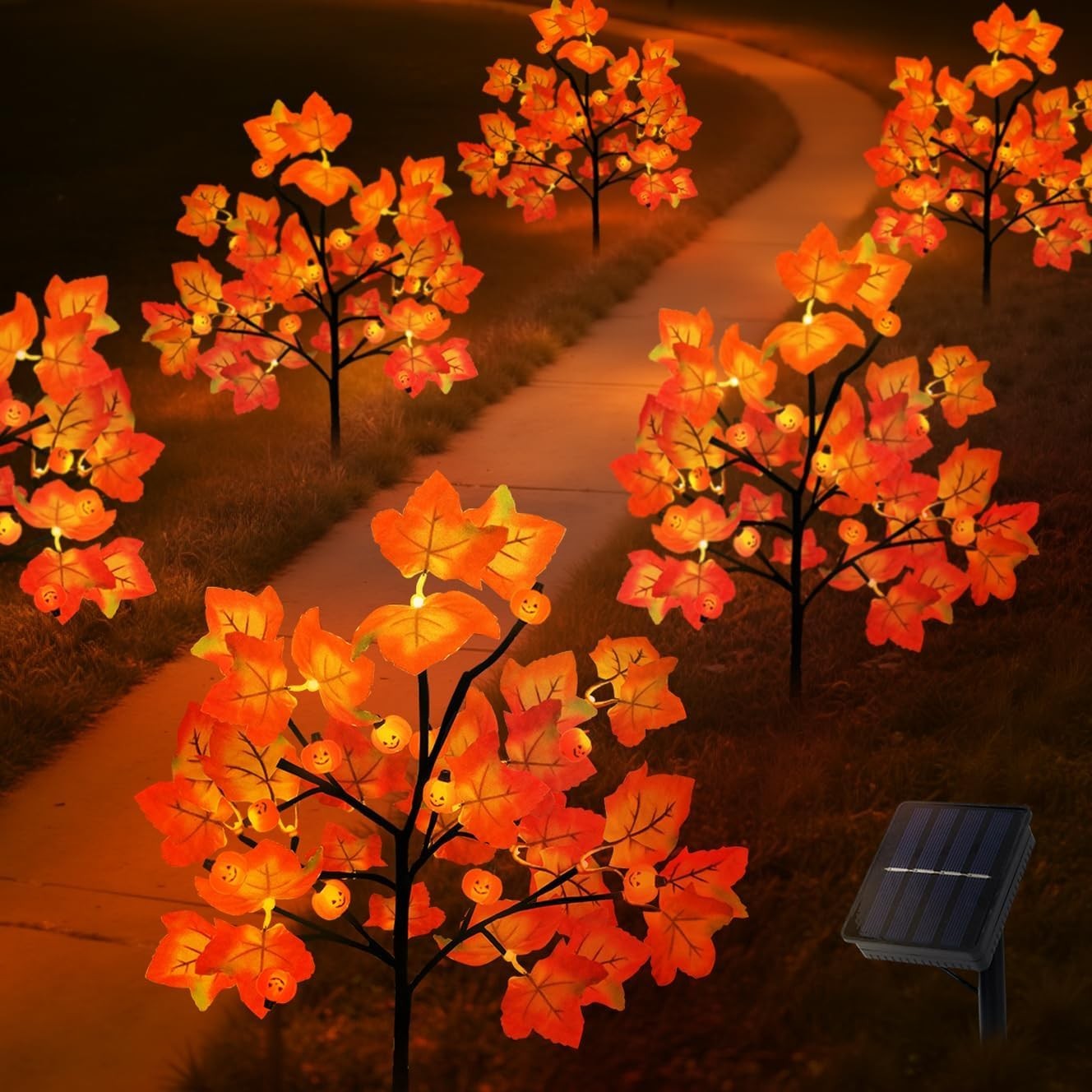 4 Packs Solar Maple Leaf Pumpkin Lights for Fall Decorations Outdoor, 80LED F... gallery