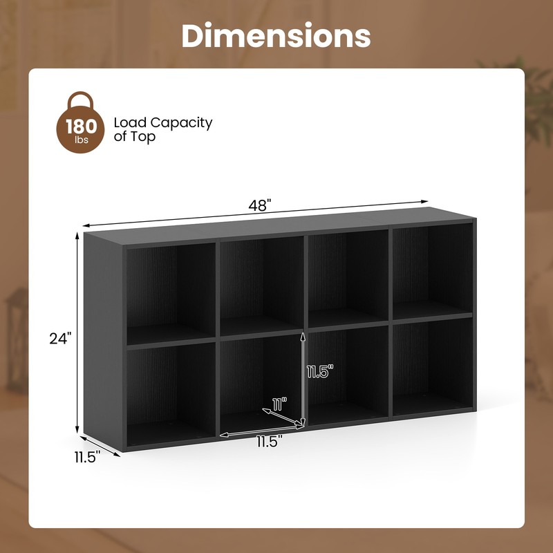 8-Cube Bookcase Bookshelf with 2 Anti-Tipping Kits Storage Organizer,Black gallery