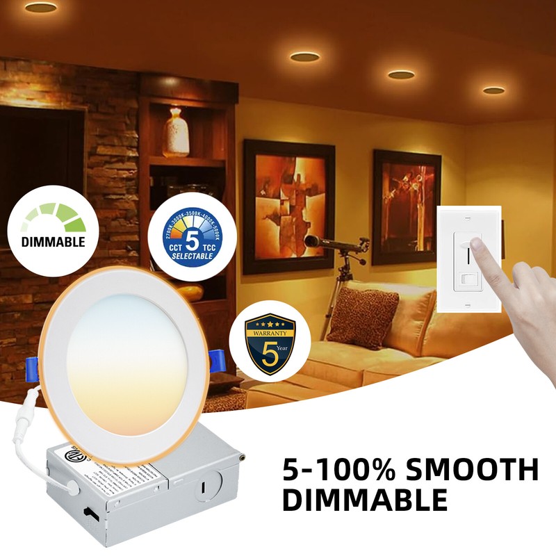 4in 5CCT Ultra-Thin LED Recessed Ceiling Light 800lm,Dimmable Canless Down Light gallery