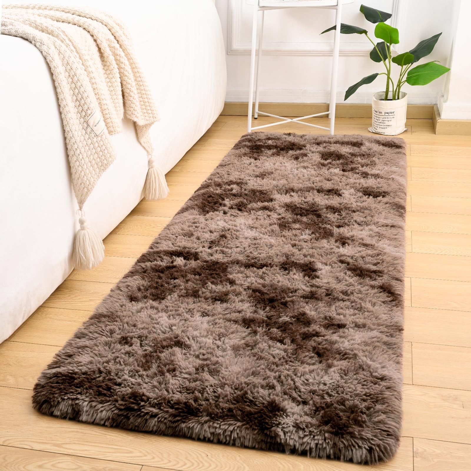 Area Rug for Bedroom, Fluffy Shag Plush Tie Dyed Brown Rugs for Living Room G... gallery