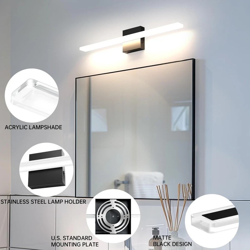 Bathroom Vanity Light 23.6" Dimmable 5CCT LED Black Wall Lamp Mirror Fixture gallery