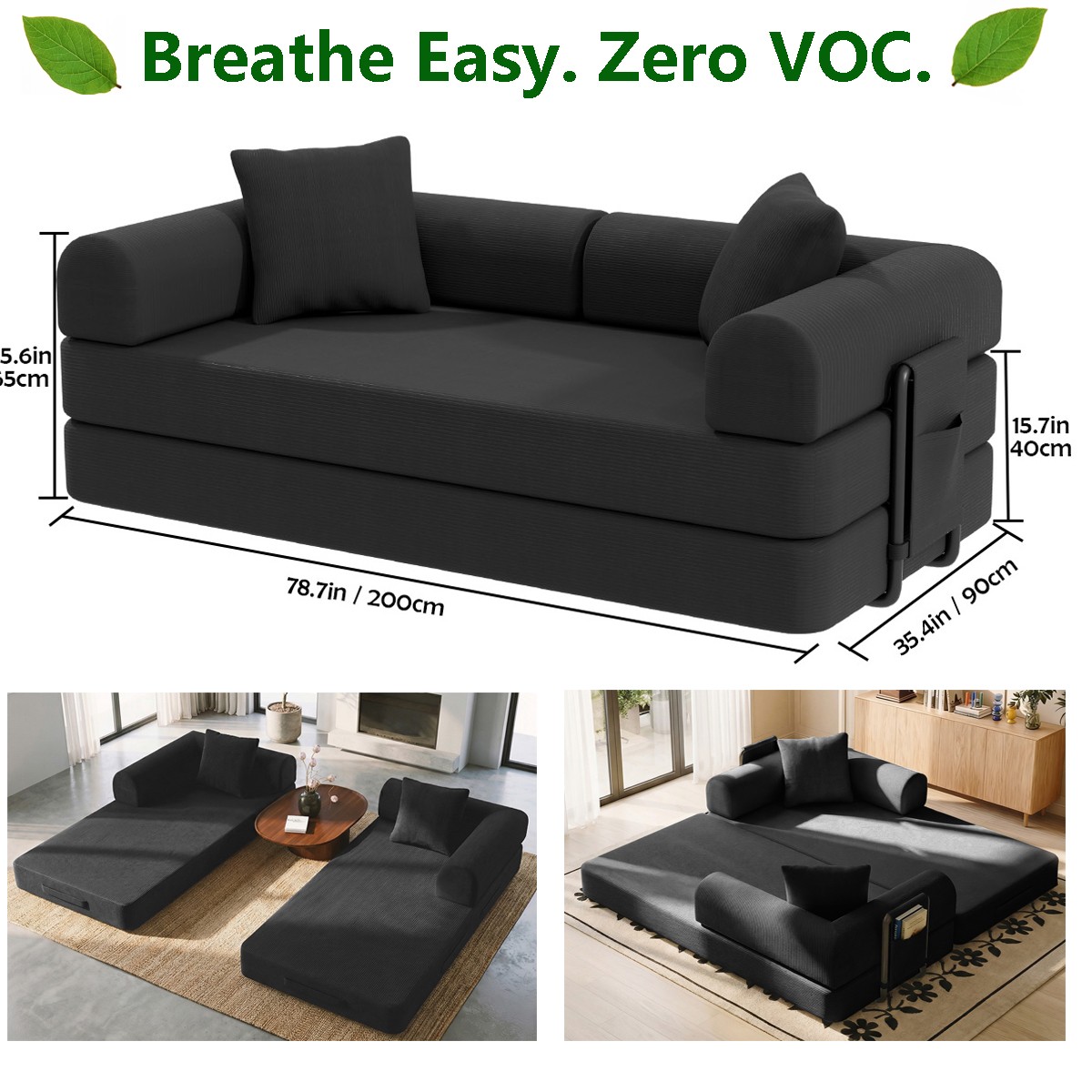 Sofa Bed Couch Sleeper Convertible Pull-Out Bed Couch With Side Pockets Washable gallery