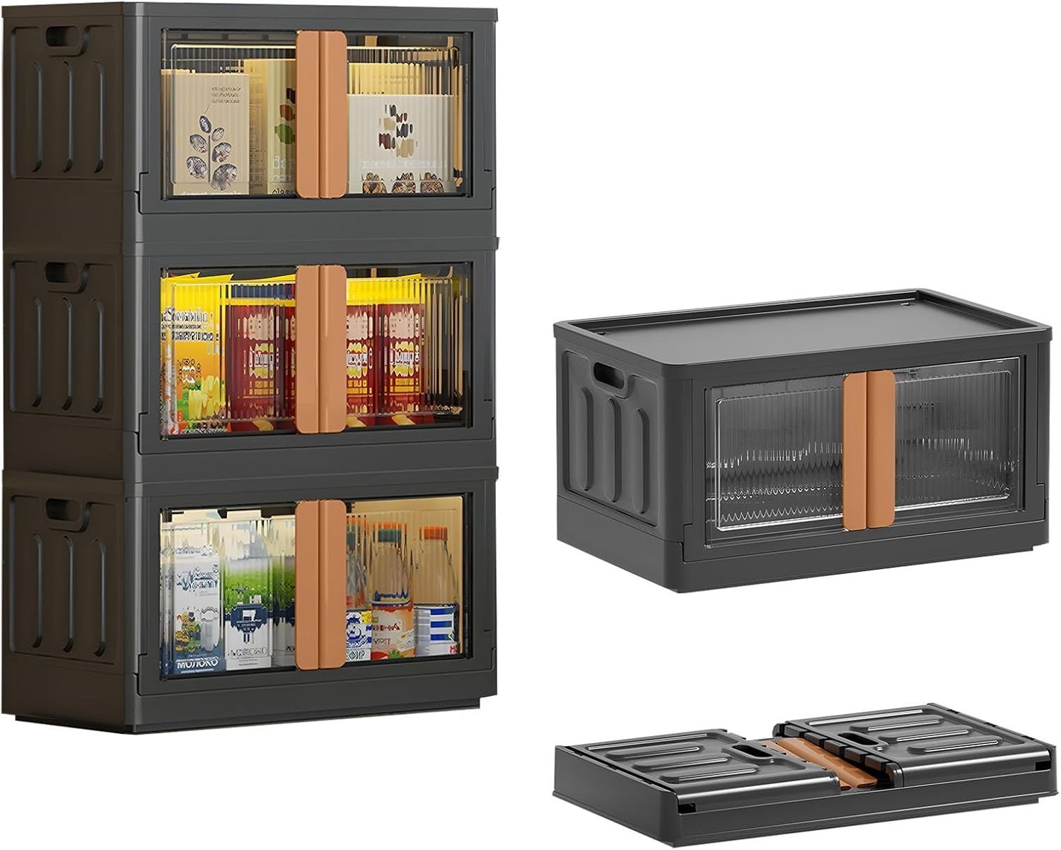 3 Pack 8.4 Gallon Collapsible Storage Boxes Lidded Storage Box W/ Door & Wheels gallery