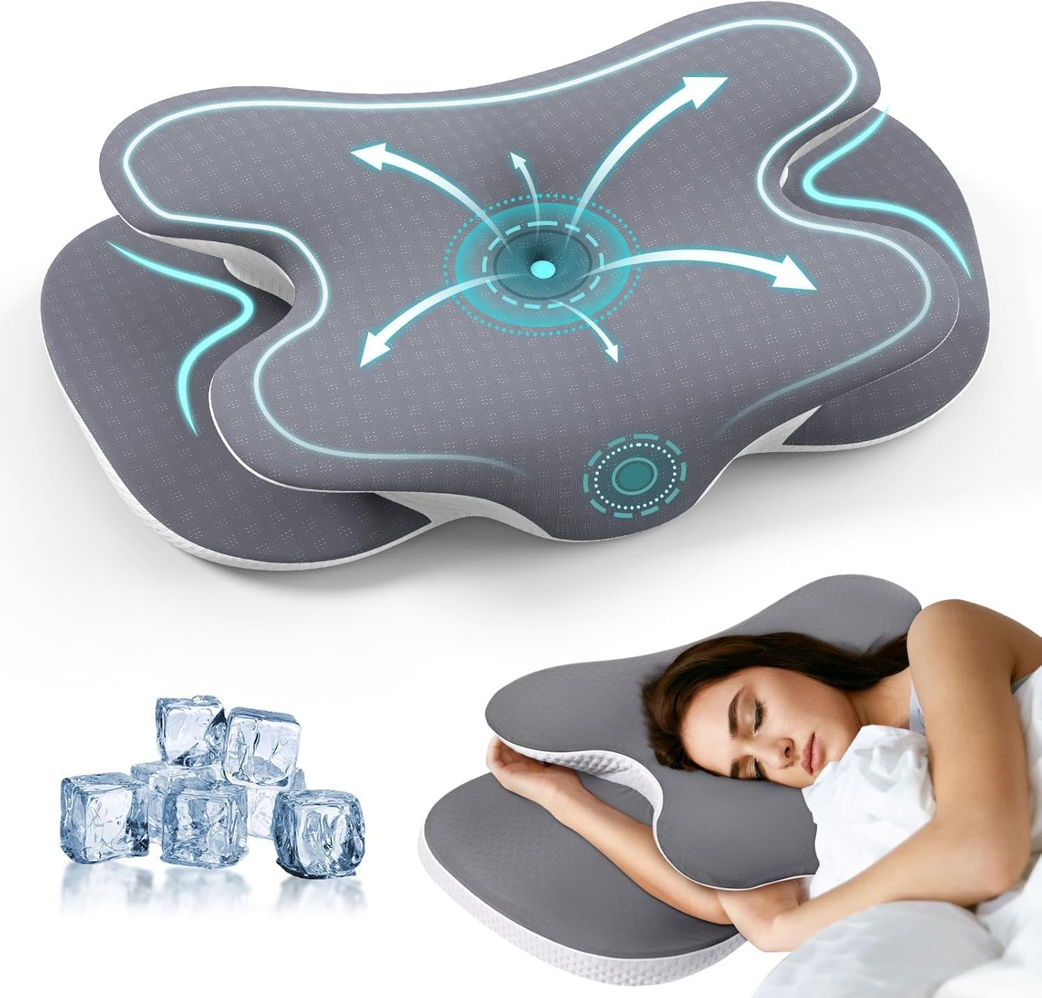 Ergonomic Cervical Neck Pillow Memory Foam Silk Cover Neck Support Pillow Gray gallery