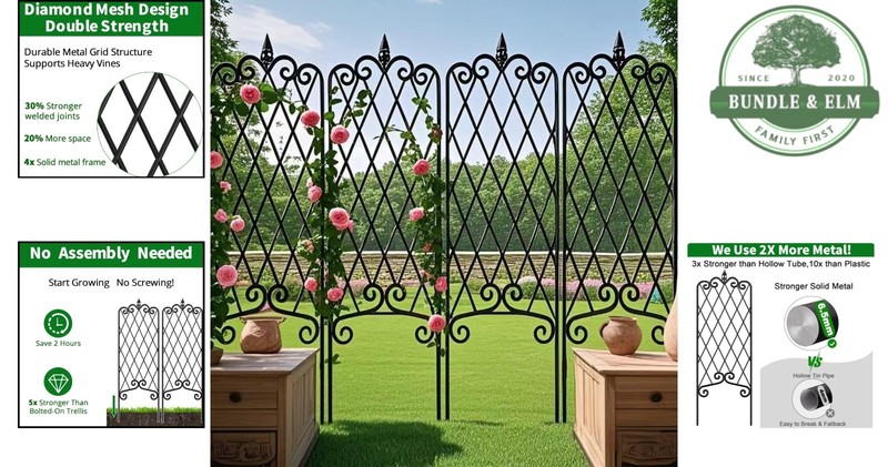 4 Pack Decorative Garden Trellis for Climbing Plants, Metal Fencing Black gallery