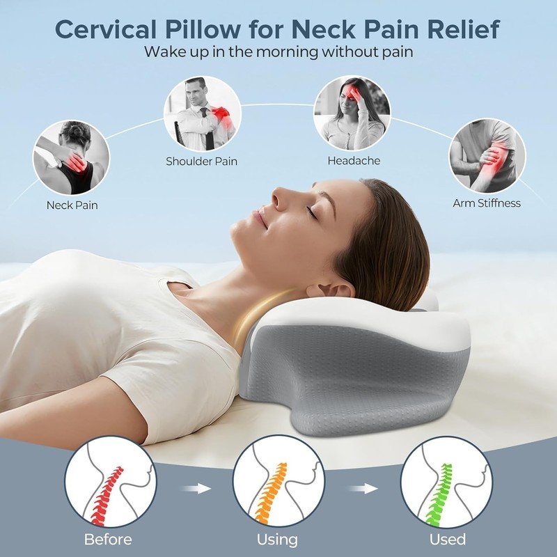 Cervical Neck Pillow Memory Foam Support Travel Office Sleep Pain Relief gallery