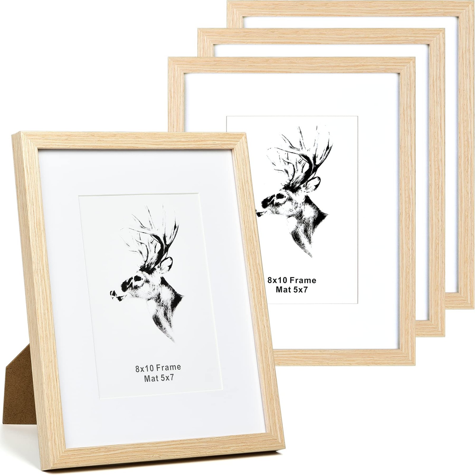 8x10 Picture Frame Matted to 5x7 Set of 4, Natural Solid Oak Wood 8x10 Frames... gallery