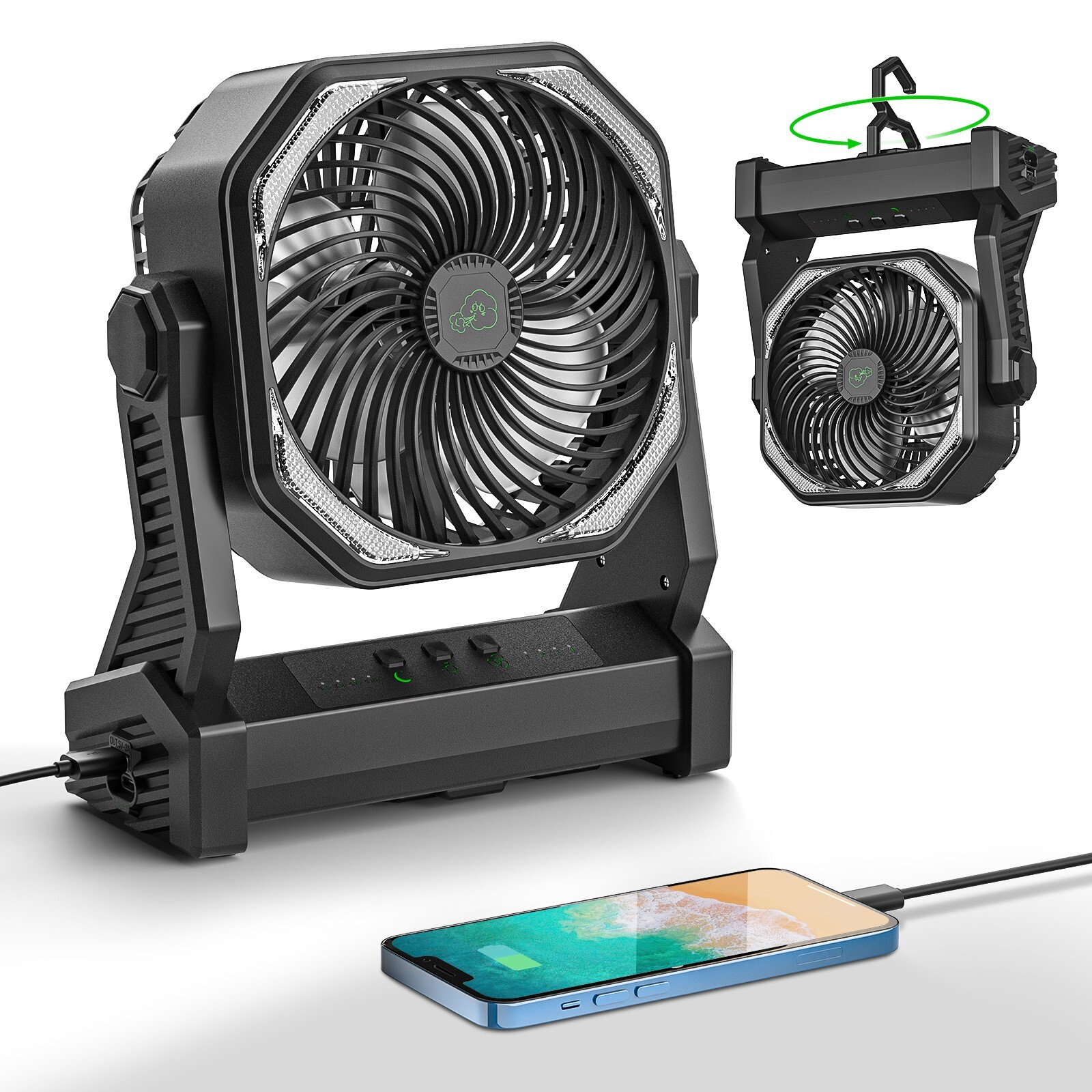 Up to 58hours Battery Portable Camping Fan with 20000mAh Rechargeable Power Bank gallery