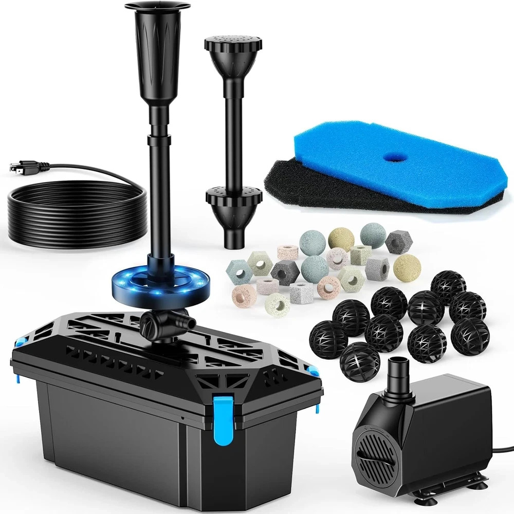 RGB Pond Filter with Pump Fountain Kits, 660GPH Pond Filter Box with 40W Pond Pu gallery