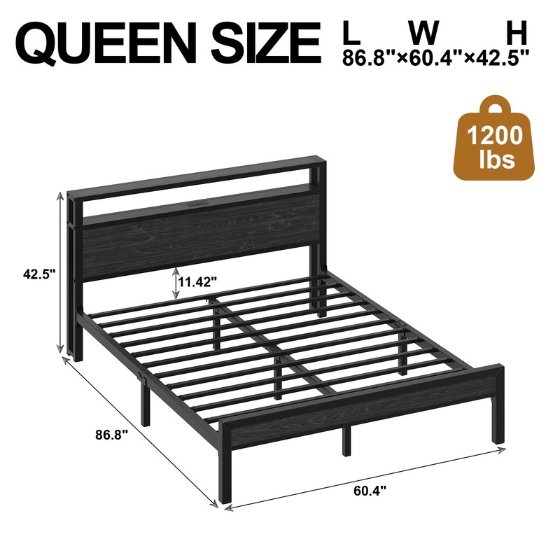 Twin/Full Size LED Light Bed Frame with 2-Tier Storage Headboard and Charging. gallery