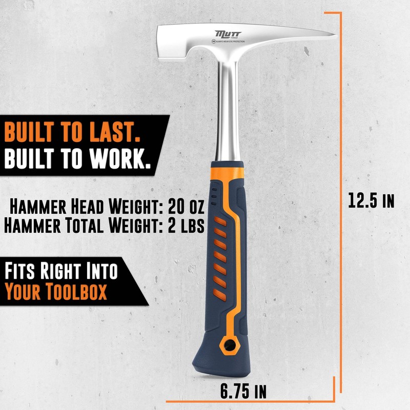 American Mutt Tools Brick Hammer – 20oz Masonry Hammer with Ergonomic Handle – S gallery
