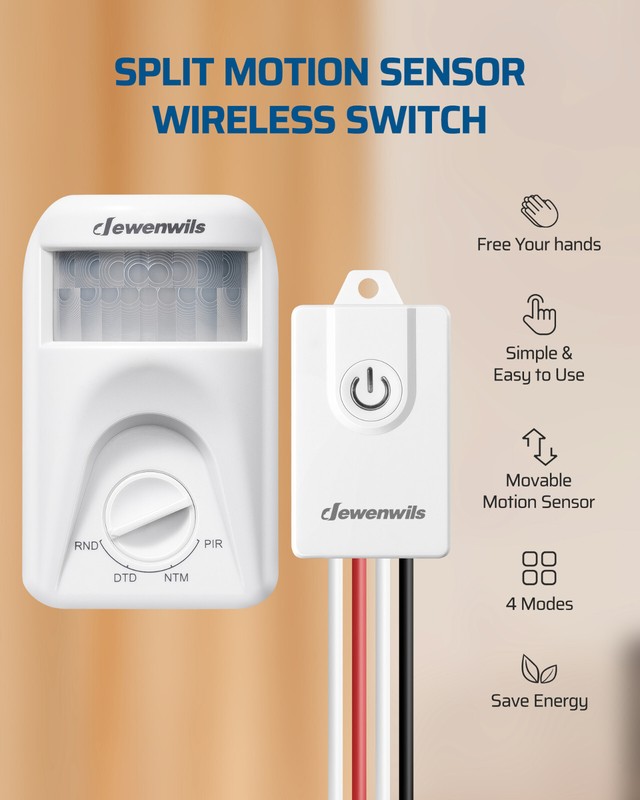 DEWENWILS Wireless Motion Sensor Light Switch,PIR Motion Sensor, 4 Modes, 120° gallery